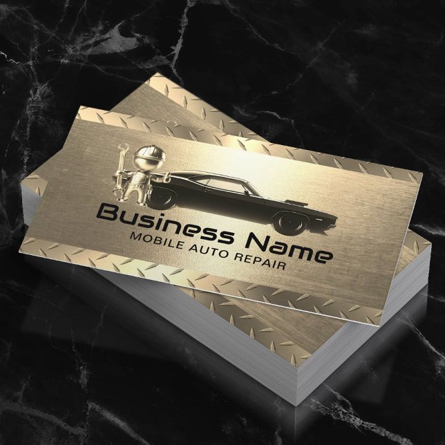 Mobile Auto Repair Modern Gold Automotive Car Business Card (Creator Uploaded)