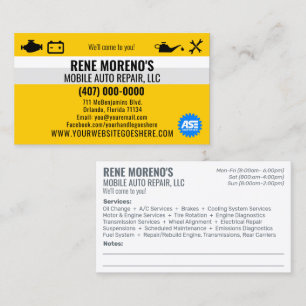 Mobile Automobile Car Repair Mechanic 2 Sided Busi Business Card