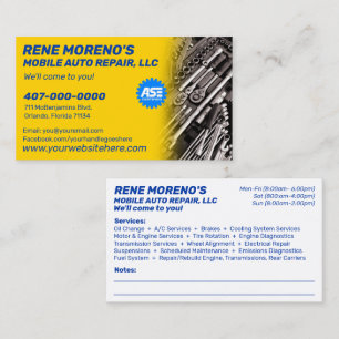 Mobile Automobile Car Repair Mechanic 2 Sided Busi Business Card