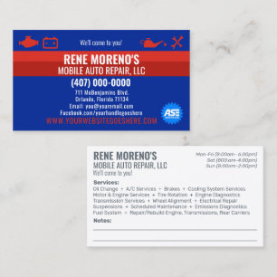 Mobile Automobile Car Repair Mechanic 2 Sided Busi Business Card
