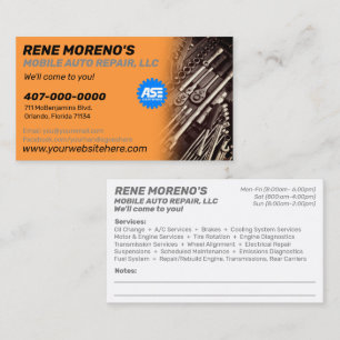 Mobile Automobile Car Repair Mechanic 2 Sided Busi Business Card