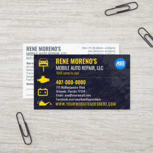 Mobile Automobile Car Repair Mechanic 2 Sided Busi Business Card