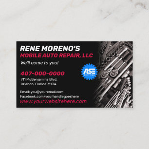 Mobile Automobile Car Repair Mechanic 2 Sided Business Card