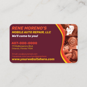 Mobile Automobile Car Repair Mechanic 2 Sided Business Card