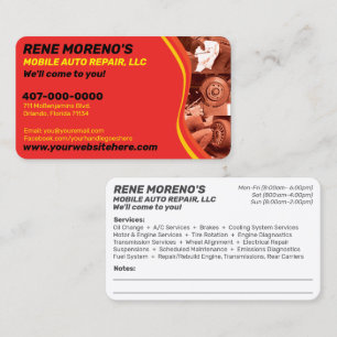 Mobile Automobile Car Repair Mechanic 2 Sided Business Card
