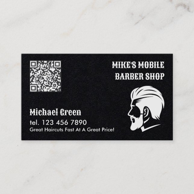 Mobile Barber Premium Custom QR Business Card (Front)