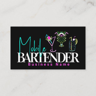 Mobile Bartender Club Bar Neon Drinks Business Card