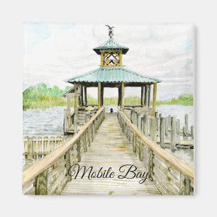 Mobile Bay Dock Watercolor Magnet