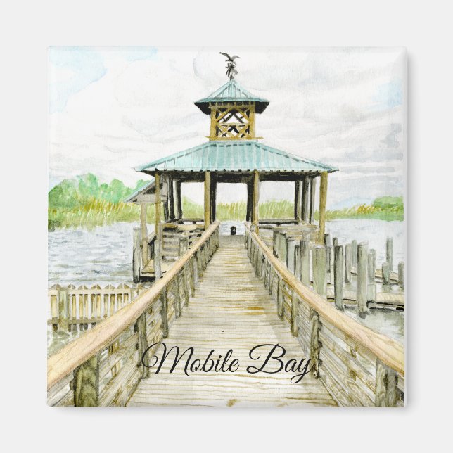 Mobile Bay Dock Watercolor Magnet (Front)