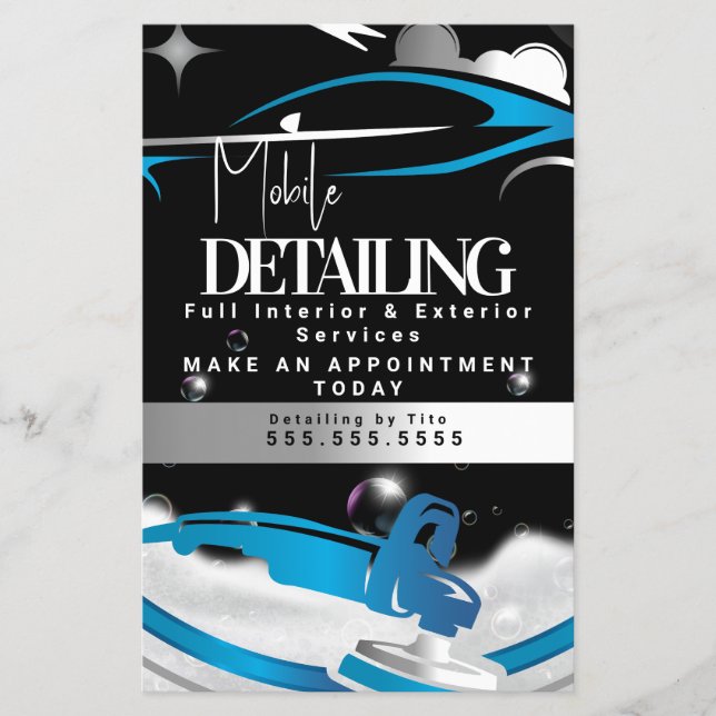 Mobile Car Detailing Logo Blue Flyer (Front)