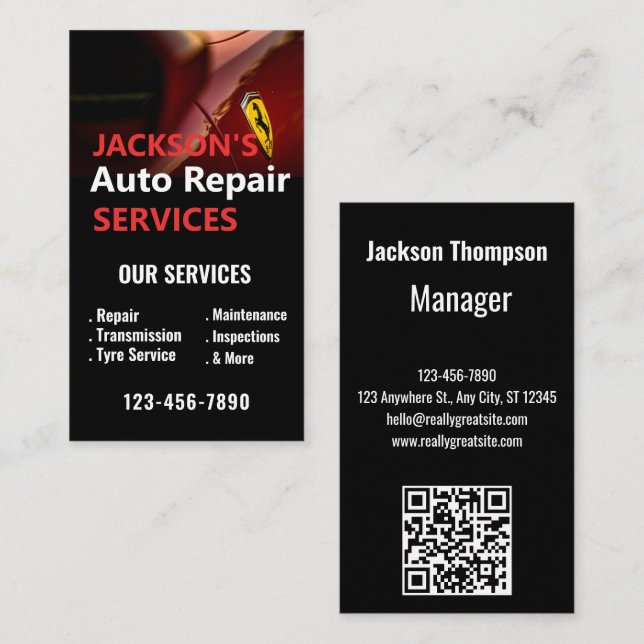 Mobile Car Wash Detailing Pressure Auto Repair Business Card (Front/Back)