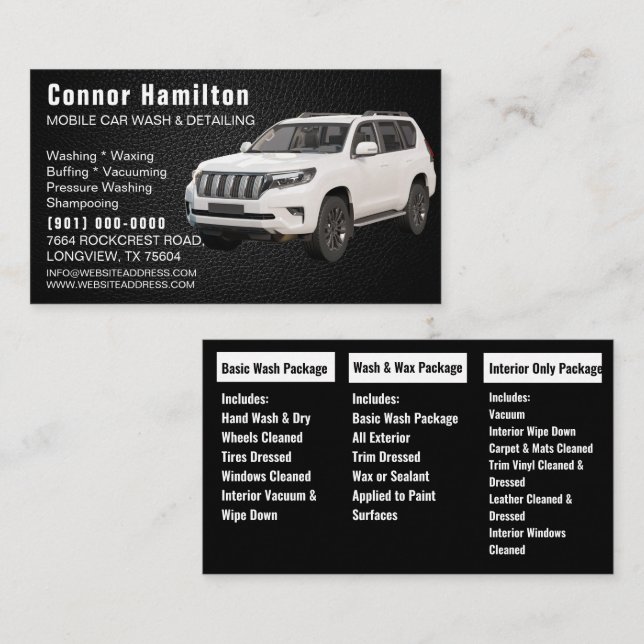 Mobile Car Wash & Detailing Pressure black leather Business Card (Front/Back)