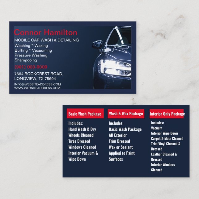 Mobile Car Wash Detailing Pressure Washing Blue Business Card (Front/Back)