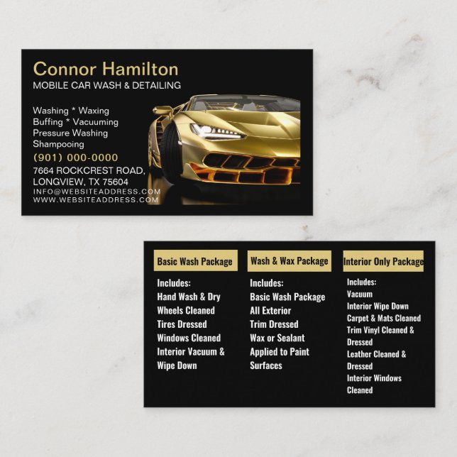 Mobile Car Wash Detailing Pressure Washing  Business Card (Front/Back)