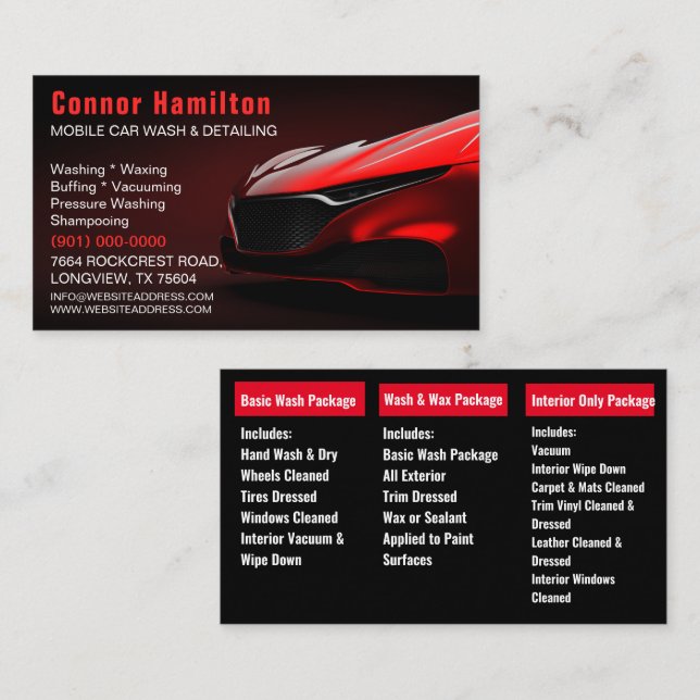 Mobile Car Wash Detailing Pressure Washing  Business Card (Front/Back)