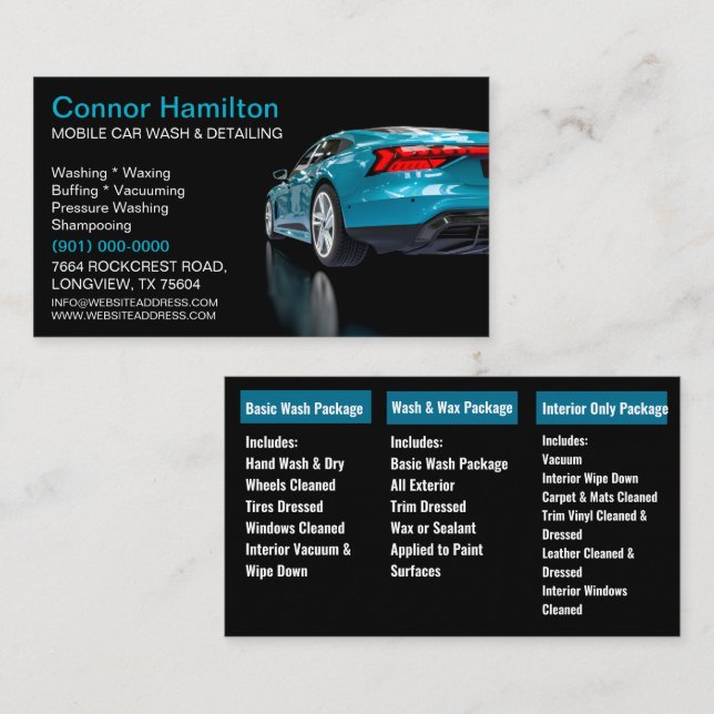 Mobile Car Wash Detailing Pressure Washing   Business Card (Front/Back)