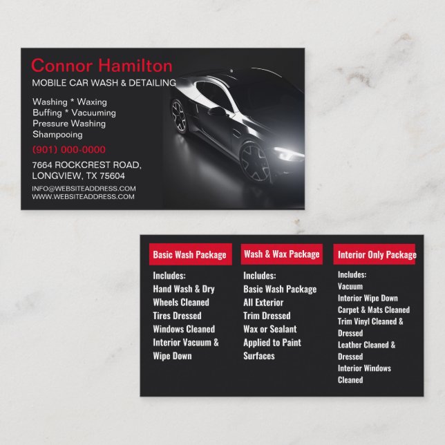 Mobile Car Wash Detailing Pressure Washing  Business Card (Front/Back)