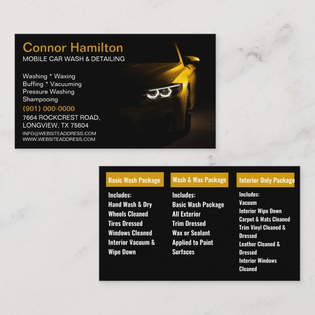 Mobile Car Wash Detailing Pressure Washing   Business Card (Front/Back)