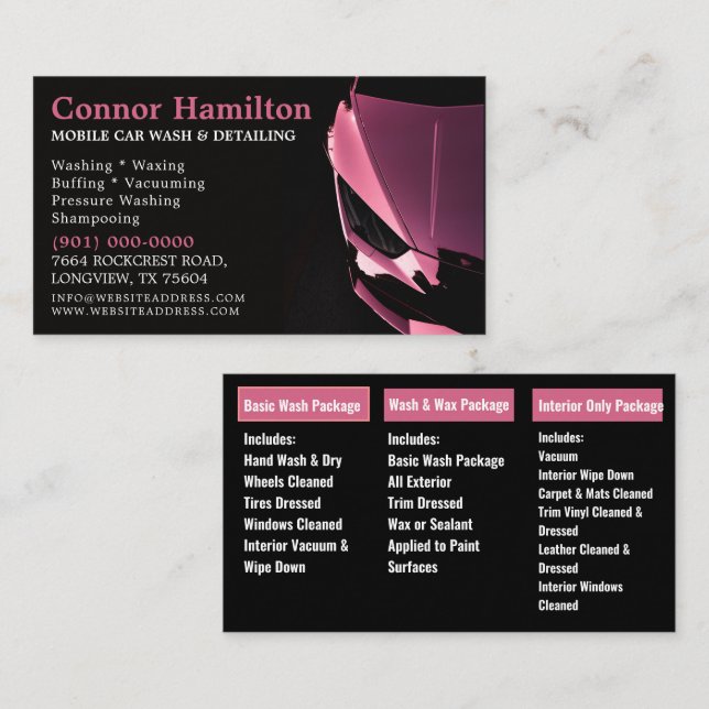 Mobile Car Wash Detailing Pressure Washing  Business Card (Front/Back)