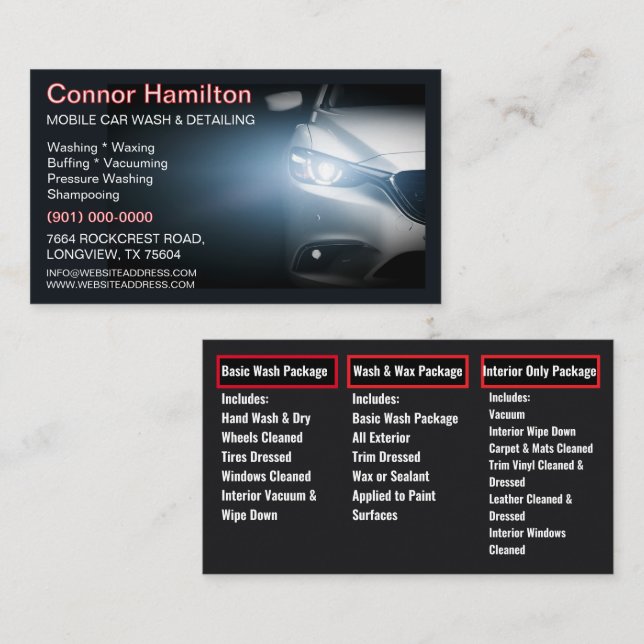 Mobile Car Wash Detailing Pressure Washing  Business Card (Front/Back)