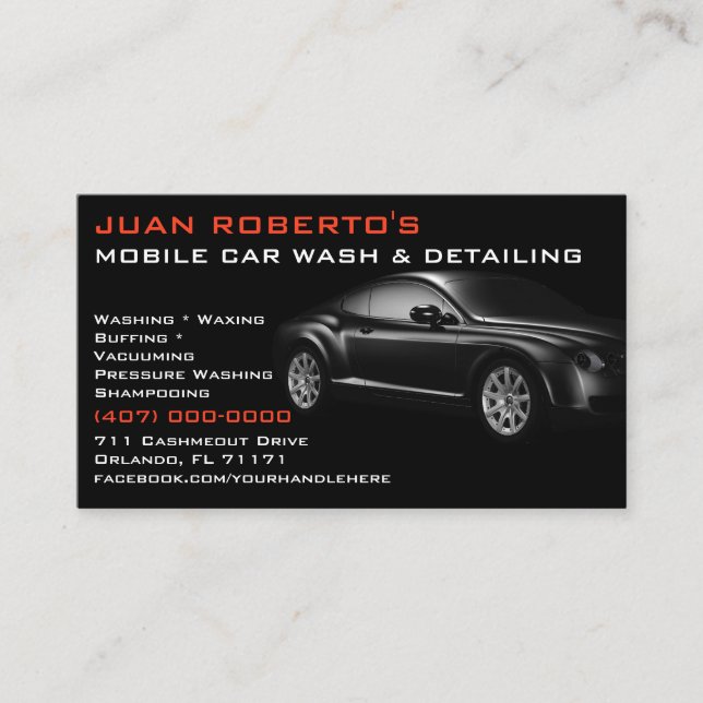 Mobile Car Wash Detailing Pressure Washing  Business Card (Front)