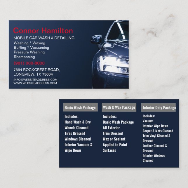Mobile Car Wash Detailing Pressure Washing  Business Card (Front/Back)