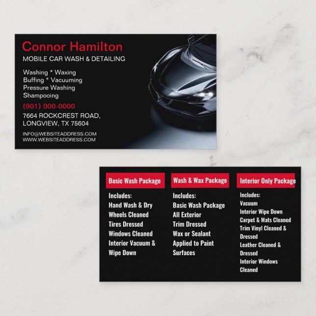 Mobile Car Wash Detailing Pressure Washing  Business Card (Front/Back)