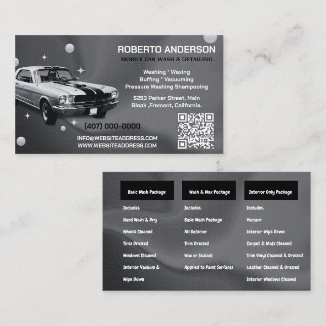  Mobile Car Wash Detailing Pressure Washing QR COD Business Card (Front/Back)