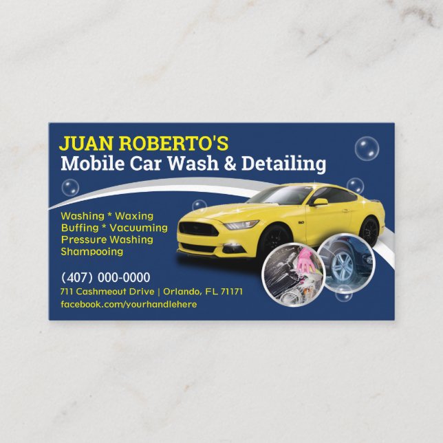 Mobile Car Wash & Detailing - Pressure Washing Tem Business Card (Front)