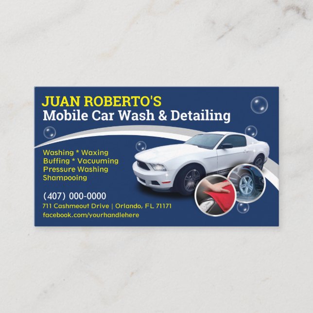 Mobile Car Wash & Detailing - Pressure Washing Tem Business Card (Front)