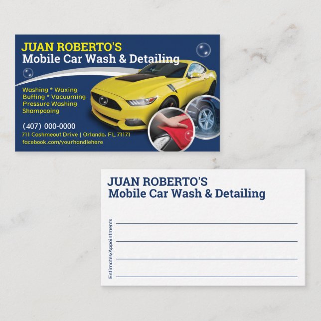 Mobile Car Wash & Detailing - Pressure Washing Tem Business Card (Front/Back)