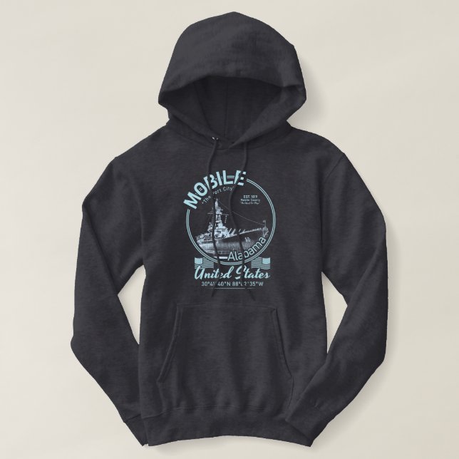 MOBILE CITY ALABAMA - USS ALABAMA BATTLESHIP HOODIE (Design Front)