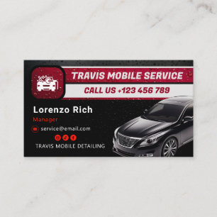 Mobile Detailing Business Modern Black Red Business Card