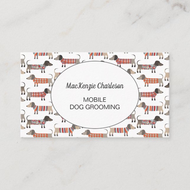 Mobile Dog Grooming Dachshund Sausage Dog Business Card (Front)