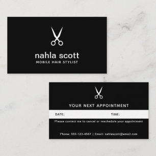 Mobile Hair Stylist Modern Black Scissors Appointment Card