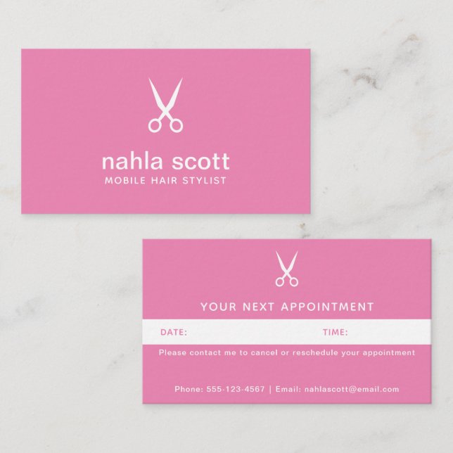 Mobile Hair Stylist Modern Dark Pink Scissors Appointment Card (Front/Back)