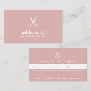 Mobile Hair Stylist Modern Dusty Pink Scissors  Appointment Card