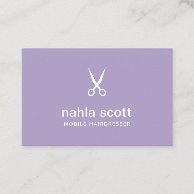 Mobile Hairdresser Purple Scissors UK/Euro Business Card (Front)