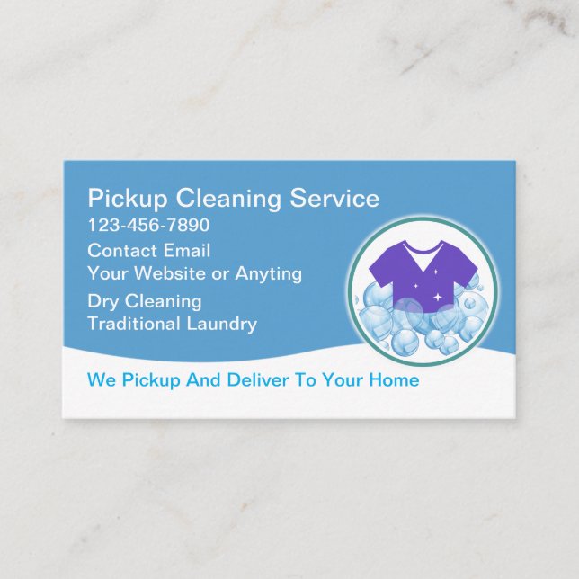 Mobile Laundry Pickup Service Business Cards (Front)