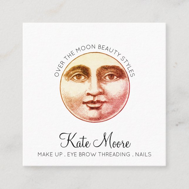 Mobile Makeup Artist Over The Moon  Square Business Card (Front)