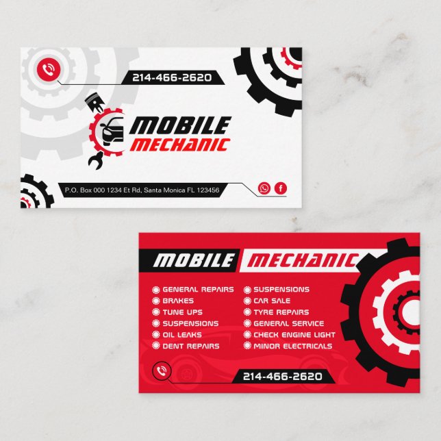 Mobile Mechanic, Auto Repair, Car Repair, Editable Business Card (Front/Back)