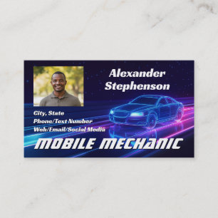 Mobile Mechanic Car Auto Repair Photo Purple Neon Business Card