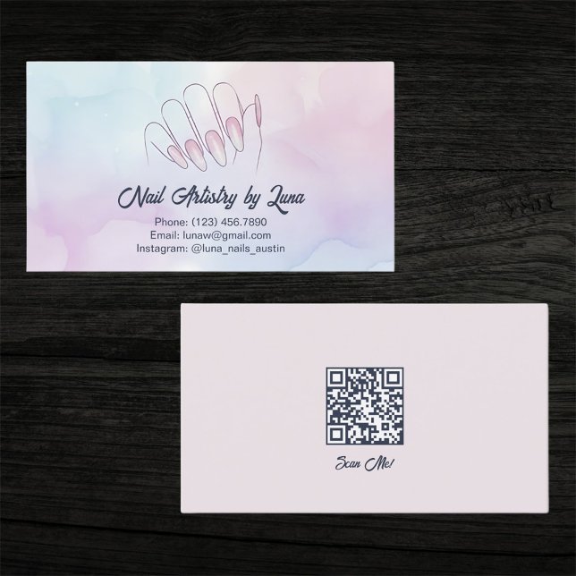 Mobile Nail Technician Custom QR Business Card (Nail Technician QR Business Card)