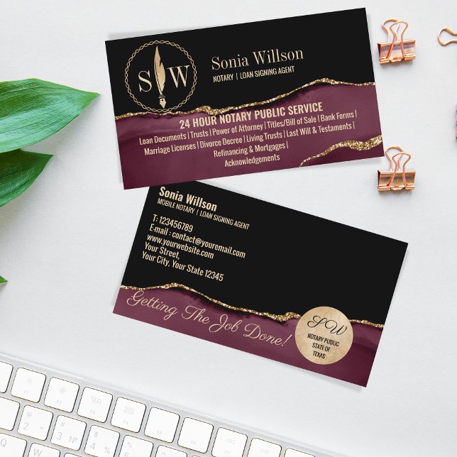 Mobile Notary and Loan Signing Agent Seal Monogram Business Card (Creator Uploaded)