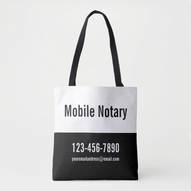 Mobile Notary Black and White Promotional Template Tote Bag (Front)