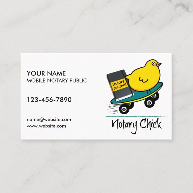 Mobile Notary Chick on Skateboard Customised Business Card (Front)