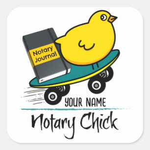 Mobile Notary Chick on Skateboard Customised Name Square Sticker