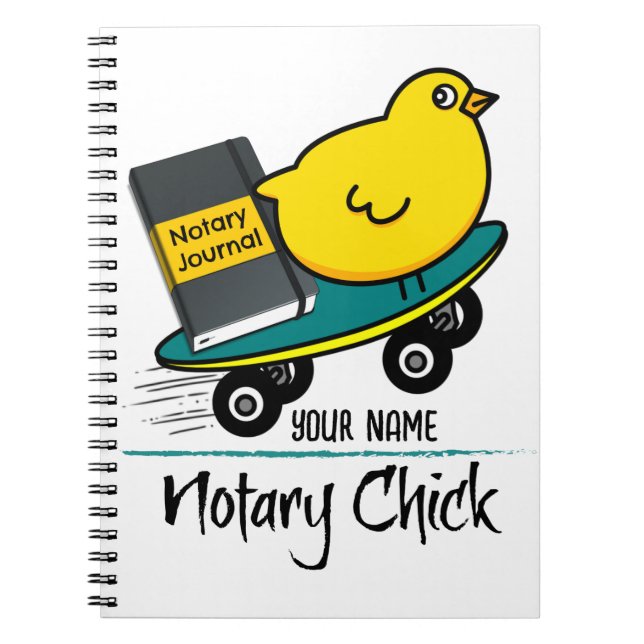 Mobile Notary Chick on Skateboard Customized Name Notebook (Front)