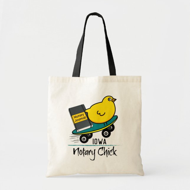 Mobile Notary Chick Riding Skateboard Iowa Tote Bag (Front)