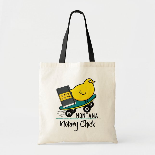 Mobile Notary Chick Riding Skateboard Montana Tote Bag (Front)